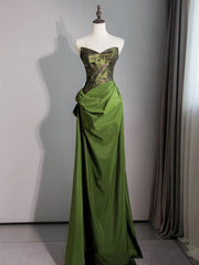 Green Sweetheart Embroidery Sheath Column Prom Dresses