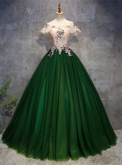 Green Tulle Corset Off the Shoulder Appliques Quinceanera Dresses