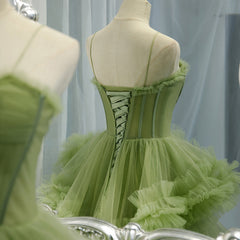 Green Tulle Layers Straps Sweetheart Long Evening Dress Party Dress, Green Formal Dress