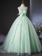 Green Tulle Sequins Halter Quinceanera Dresses