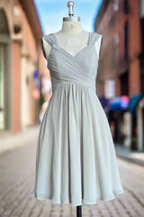 Grey A-Line Pleated Chiffon Bridesmaid Dresses