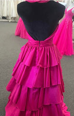 Halter Neck Ball Gown Long Prom Dresses with Ruffle Skirt