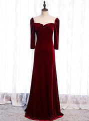 High quality Burgundy Velvet Long Sleeve Prom Dresses