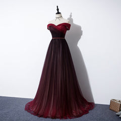 High Quality Gradient Dark Red Sweetheart Long Prom Dresses, Tulle Evening Dresses