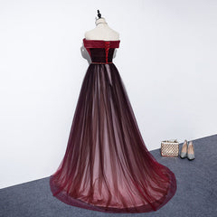 High Quality Gradient Dark Red Sweetheart Long Prom Dresses, Tulle Evening Dresses