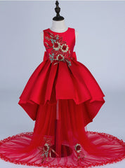 High quality silk embroidery Kids Girls Flower Dresses Girl Dresses