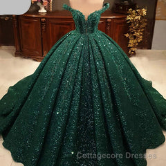 Hot Appliques Ball Gown Dark Green Wedding Dress Sequin Quinceanera Dresses