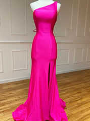 Hot Pink Mermaid One Shoulder Prom Dresses