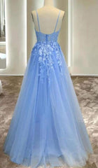 Light Blue Girls Formal Dresses A line Long Party Prom Dresses