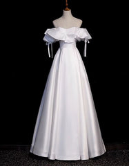 Impressive White Satin Off the Shoulder Beading Prom Dresses