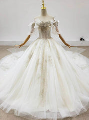 Is a Rite Of Passage Light Champagne Tulle Off the Shoulder Beading Crystal Wedding Dresses