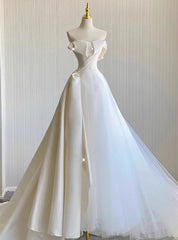 Ivory Satin Tulle Strapless Wedding Dresses