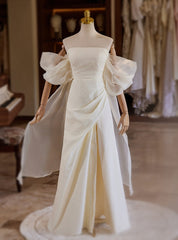 Ivory Strapless Split Pleats Wedding Dresses