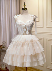 Ivory Tulle Beading Homecoming Dresses