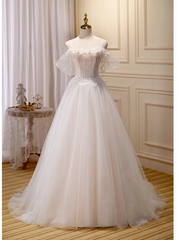 Ivory Tulle Lace Spaghetti Straps Beading Wedding Dresses