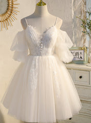 Ivory Tulle Puff Sleeve Homecoming Dresses