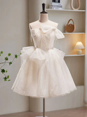 Ivory Tulle Sequins Strapless Pleats Bow Homecoming Dresses