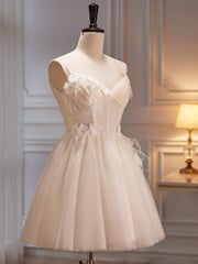 Ivory Tulle Short Homecoming Dresses with Flowers, Ivory Short Prom Dresses