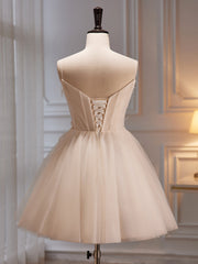 Ivory Tulle Short Homecoming Dresses with Flowers, Ivory Short Prom Dresses