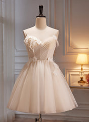 Ivory Tulle Short Homecoming Dresses with Flowers, Ivory Short Prom Dresses