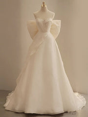 Ivory Tulle Sweetheart Bow Wedding Dresses