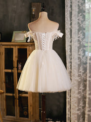 Ivory Tulle Sweetheart with Lace Short Prom Dresses, Ivory Homecoming Dresses