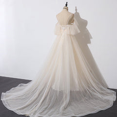 Ivory Tulle V-neckline Straps Off Shoulder Long Evening Dresses, A-line Prom Dresses Party Dresses