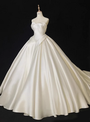 Ivory White Ball Gown Satin Strapless Wedding Dresses