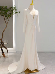 Ivory White Long Sleeve Satin Wedding Dresses