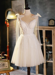 Ivory White Tulle Beading Homecoming Dresses