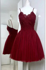 Lace Burgundy Short Homecoming Dresses,Short Ball Gowns Prom Dresses