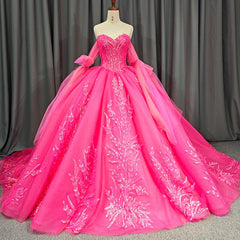 Lace Hot Pink Sequins Ball Gown Quincea?era Dresses