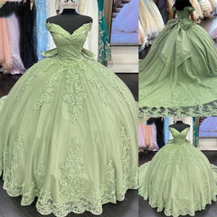 Lace Sage Green Quinceanera Dresses Applique Off Shoulder Dresses