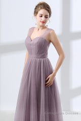 Lavender A-Line Sweetheart Floor-Length Tulle Pleated Bridesmaid Dresses