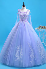 Lavender Flowers Round Neckline Party Dresses, Sweet 16 Gown