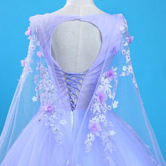 Lavender Flowers Round Neckline Party Dresses, Sweet 16 Gown