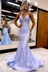 Lavender Rhinestone Spaghetti Straps Mermaid Prom Dress