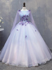 Lavender Tulle Long Formal Dress with Butterflies拢卢Lavender Sweet 16 Dress