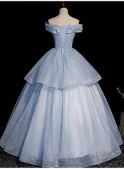 Light Blue Ball Gown Tulle with Lace Formal Dresses, Blue Sweet 16 Dresses