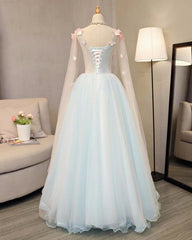 Light Blue Long Formal Dresses Party Dresses, Unique Blue Prom Dresses Gown