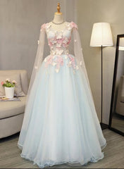 Light Blue Long Formal Dresses Party Dresses, Unique Blue Prom Dresses Gown