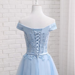 Light Blue Off Shoulder Tulle Party Dress, Blue Homecoming Dresses