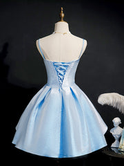 Light Blue Satin Sweetheart Homecoming Dress, Blue Short Prom Dress, Party Dress