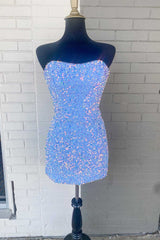 Light Blue Sequin Strapless Mini Homecoming Dresses Cocktail Dresses Parties