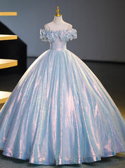 Light Blue Sequins Ball Gown Quinceanera Dress