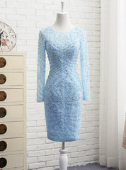 Light Blue Short Prom Dresses Lace With Beaded Mother Of The Bride Dresses