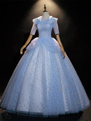 Light Blue Short Sleeve Backless Star Sequins Quinceanera Dress