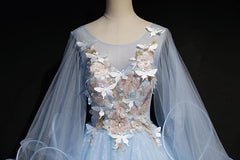 Light Blue Tulle A-line Party Dresses Blue Sweet 16 Gown with Flowers prom Dresses shops