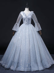 Light Blue Tulle Long Sleeve Quinceanera Dresses