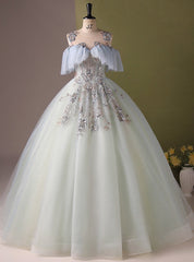 Light Blue Tulle Sequins Quinceanera Dresses